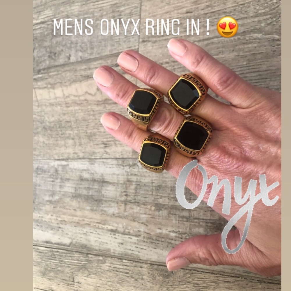 316  Stainless Steel Gold Plated Onyx Ring